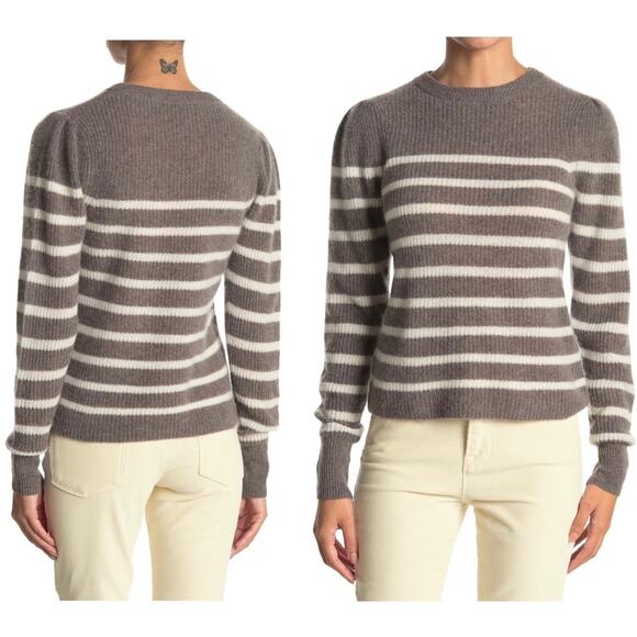 360 Cashmere Laurel Cashmere Striped Sweater Puff Shoulder Size S - Picture 1 of 9